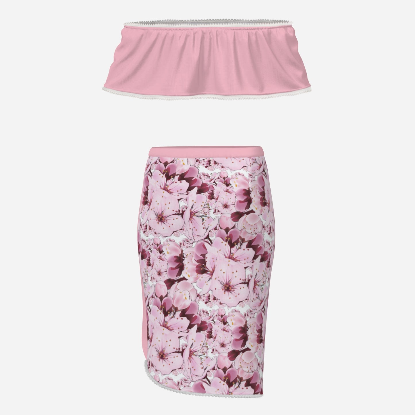 TRP Floral Prints (01): Sakura Symphony (01-01) | Ruffle Tube Top & High Slit Skirt Set