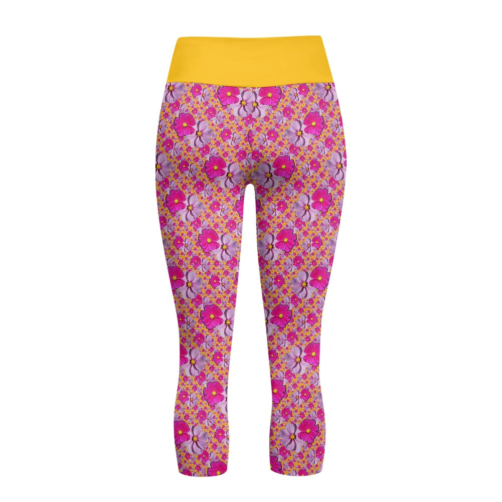 TRP Floral Prints (05): Classic Garden Cosmos (01) | High-Waisted Capri Yoga Leggings