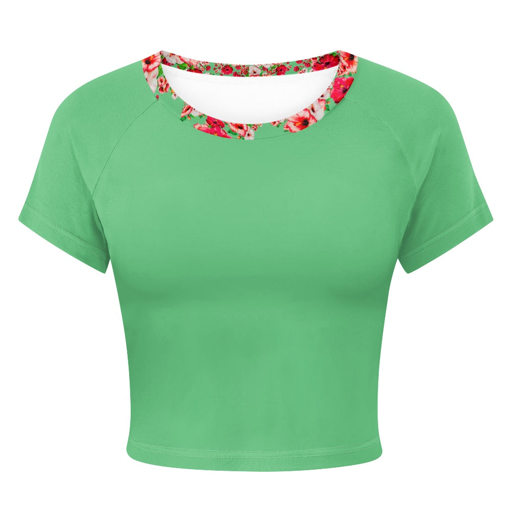 TRP Floral Prints (03): Hibiscus Flowers (01-02) "Deshe Abundance" | Fitted Crop Top | Emerald