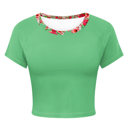 TRP Floral Prints (03): Hibiscus Flowers (01-02) "Deshe Abundance" | Fitted Crop Top | Emerald