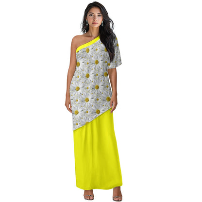 TRP Floral Prints (08): Charming English Daisies | One-Shoulder Two-Piece Dress