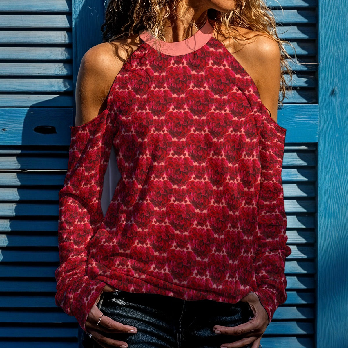 Floral Embosses (02): Shani Petal Heart | Open Shoulder Sweatshirt
