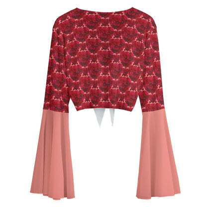 Floral Embosses (02): Shani Petal Heart | Tie Front Bell Sleeve Crop Top