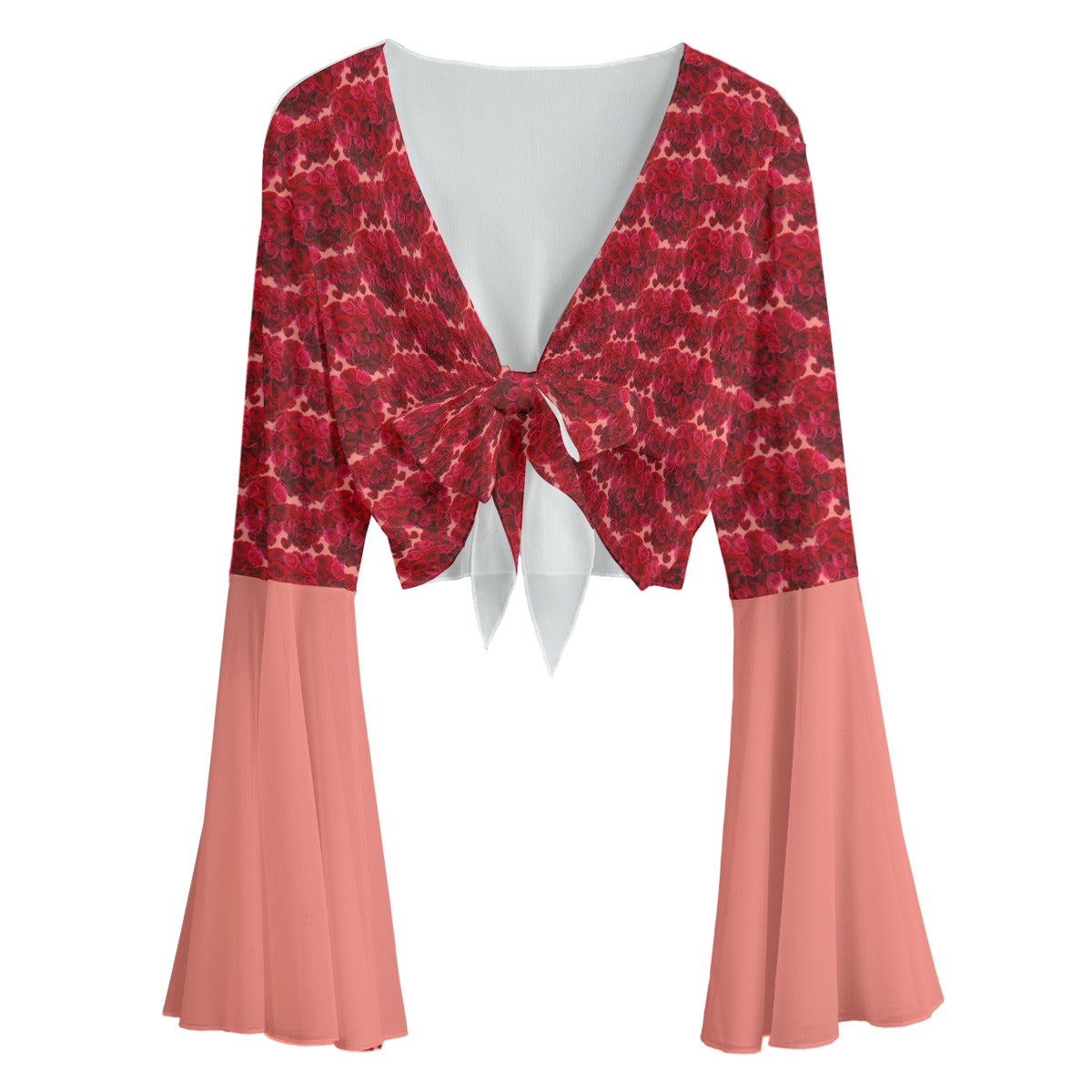 Floral Embosses (02): Shani Petal Heart | Tie Front Bell Sleeve Crop Top