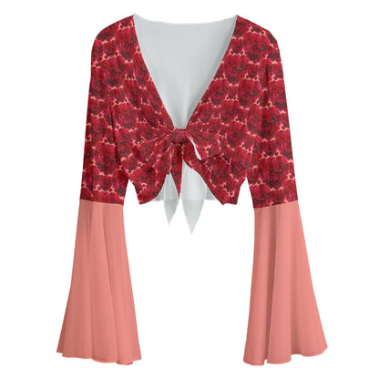 Floral Embosses (02): Shani Petal Heart | Tie Front Bell Sleeve Crop Top
