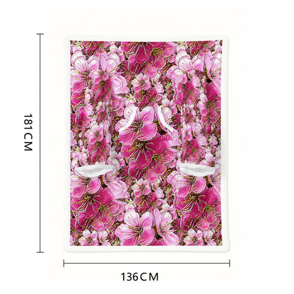 Electric Flora: Neon Sakura Cherry Blossoms Wearable Blanket