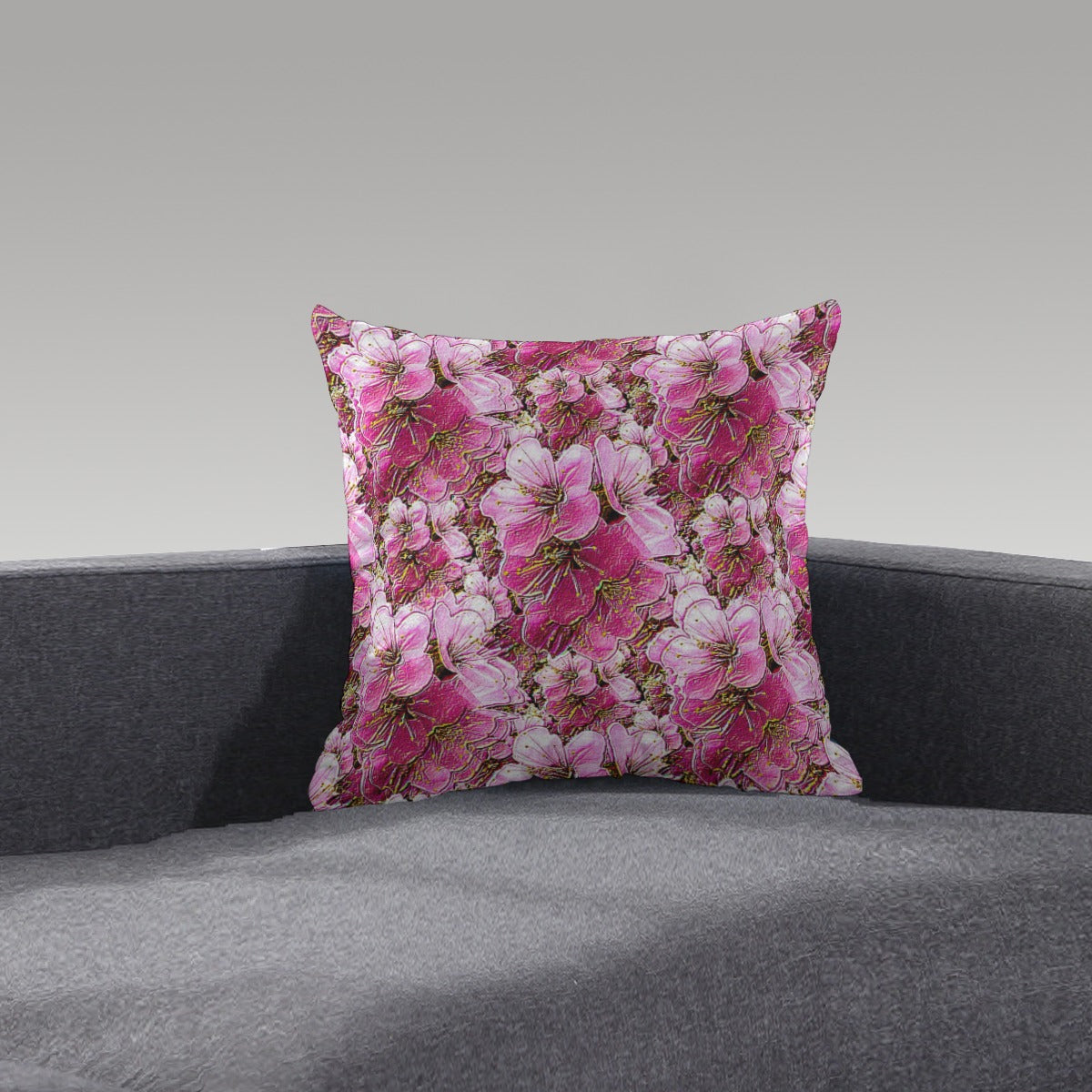 Electric Flora: Neon Sakura Cherry Blossoms Short Plush Throw Pillow