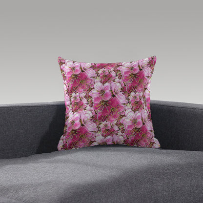 Electric Flora: Neon Sakura Cherry Blossoms Short Plush Throw Pillow