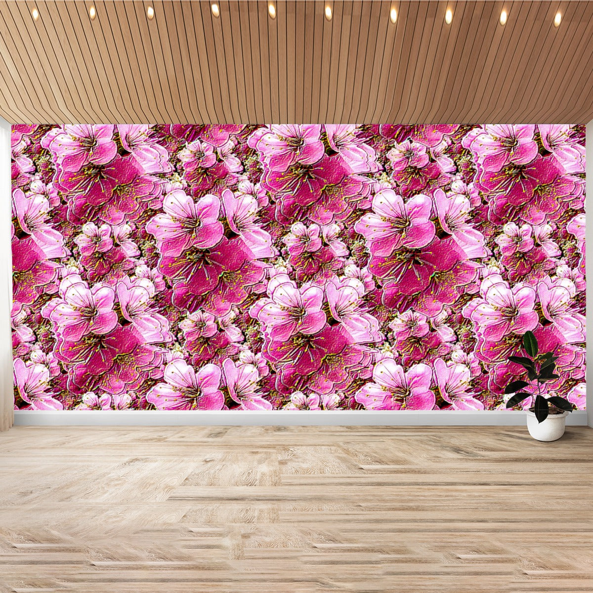 Electric Flora: Neon Sakura Cherry Blossoms Self-Adhesive Wallpaper