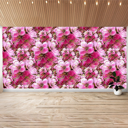 Electric Flora: Neon Sakura Cherry Blossoms Self-Adhesive Wallpaper