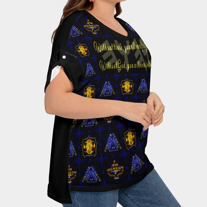 Truth Illustrated 01-01 Women's Drop-Shoulder V-neck Plus-Size T-Shirt with Sleeve Loops