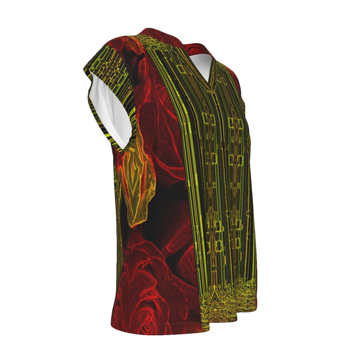Geo Graphic (02): Digital Flora | V-neck Cap Sleeve Tee