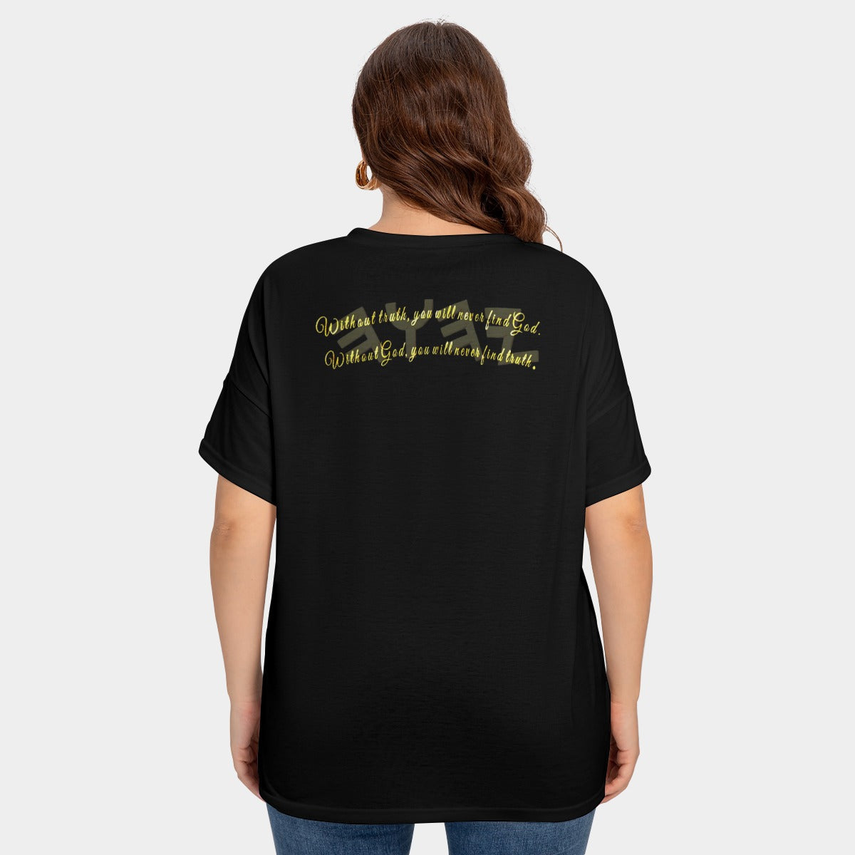 Truth Illustrated 01-01 Women's Drop-Shoulder V-neck Plus-Size T-Shirt with Sleeve Loops