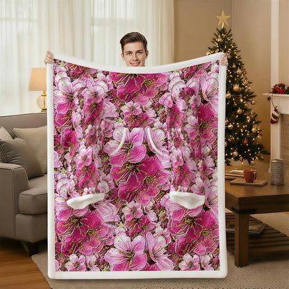 Electric Flora: Neon Sakura Cherry Blossoms Wearable Blanket