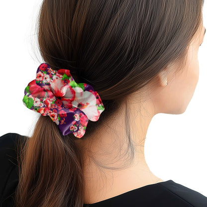 TRP Floral Prints (03): Hibiscus Flowers (01-01) "Argaman Vines" | Satin Scrunchie