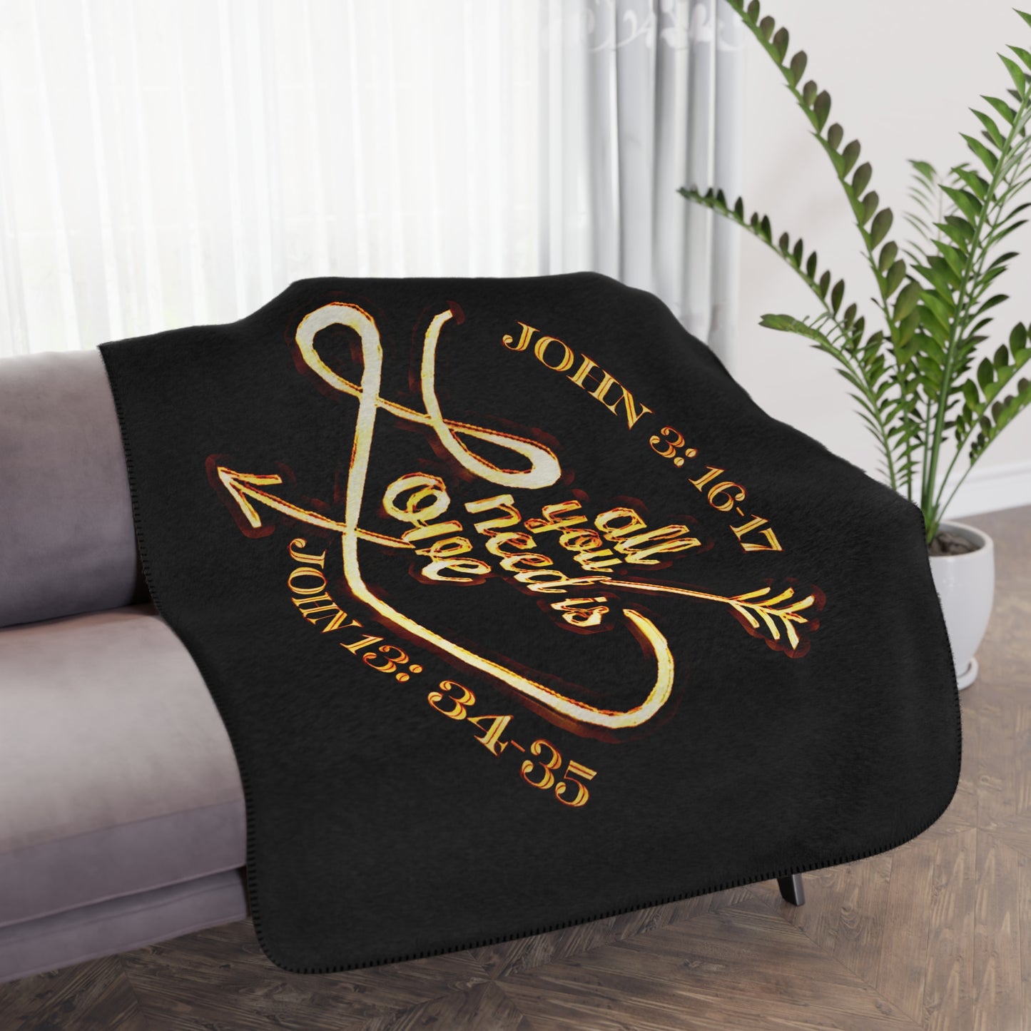 Illustrated Truth 02-02 "All You Need is Love" Cozy Tan Sherpa Blanket