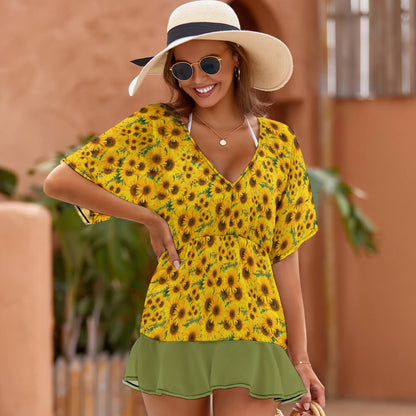 TRP Floral Prints (04): Sunflowers in Symmetry |  Smocked Ruffle-Hem Dress | 3 Colors
