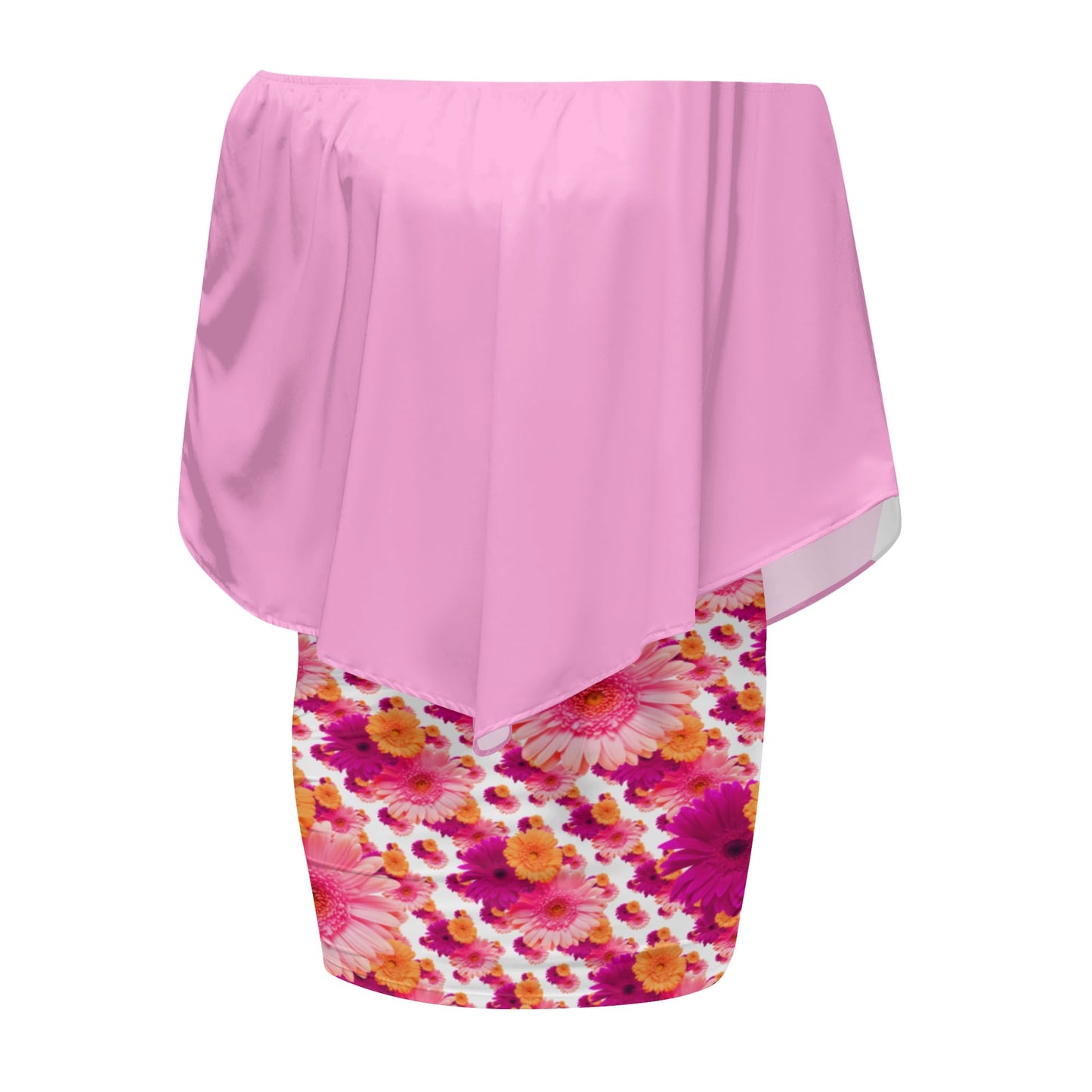 TRP Floral Prints (06): Elegant Gerbera Daisies (01–01) | Off-Shoulder Wrap Mini Dress