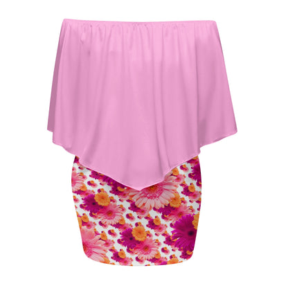TRP Floral Prints (06): Elegant Gerbera Daisies (01–01) | Off-Shoulder Wrap Mini Dress