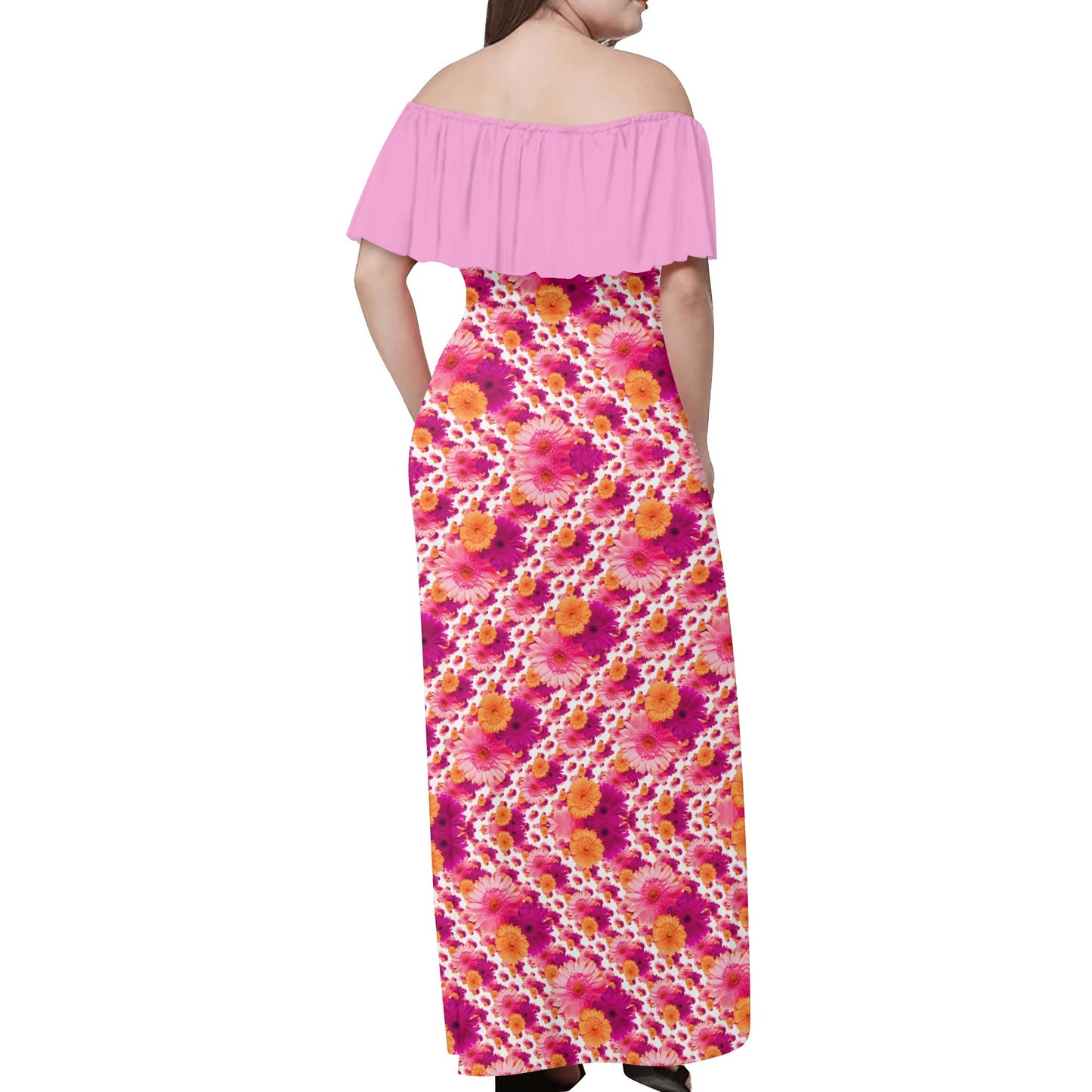 TRP Floral Prints (06): Elegant Gerbera Daisies (01–01) | Off-Shoulder Wrap Maxi Dress