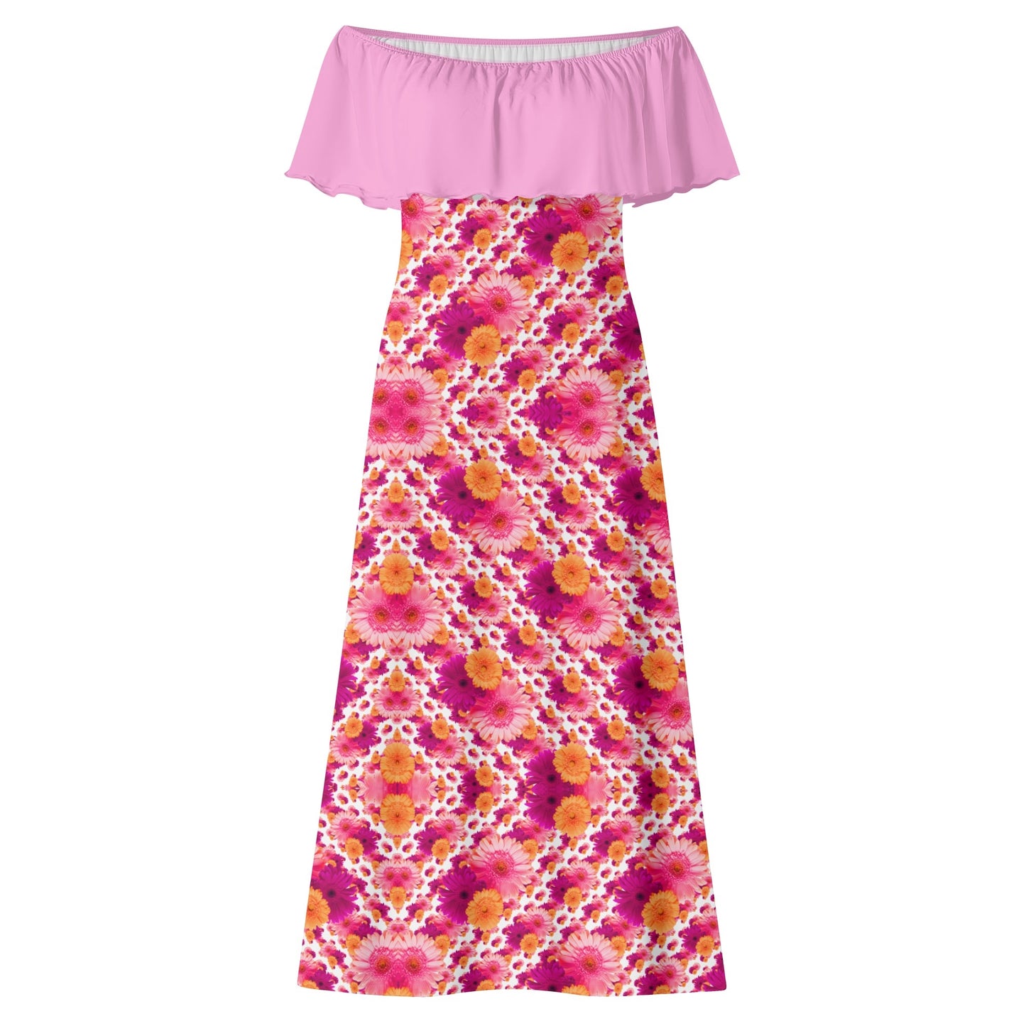 TRP Floral Prints (06): Elegant Gerbera Daisies (01–01) | Off-Shoulder Wrap Maxi Dress