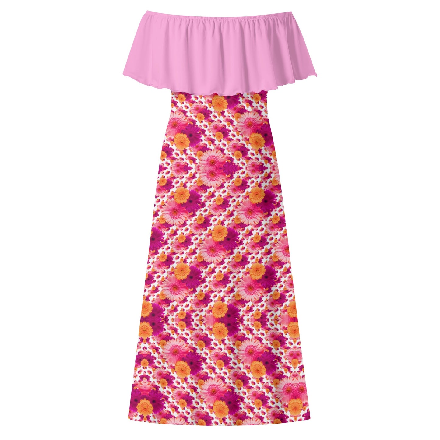 TRP Floral Prints (06): Elegant Gerbera Daisies (01–01) | Off-Shoulder Wrap Maxi Dress