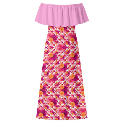TRP Floral Prints (06): Elegant Gerbera Daisies (01–01) | Off-Shoulder Wrap Maxi Dress