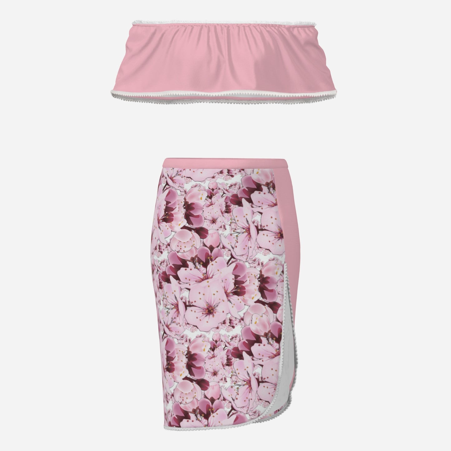 TRP Floral Prints (01): Sakura Symphony (01-01) | Ruffle Tube Top & High Slit Skirt Set