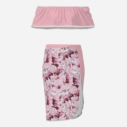 TRP Floral Prints (01): Sakura Symphony (01-01) | Ruffle Tube Top & High Slit Skirt Set