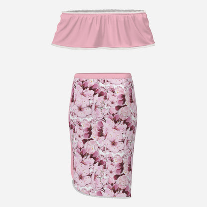 TRP Floral Prints (01): Sakura Symphony (01-01) | Ruffle Tube Top & High Slit Skirt Set