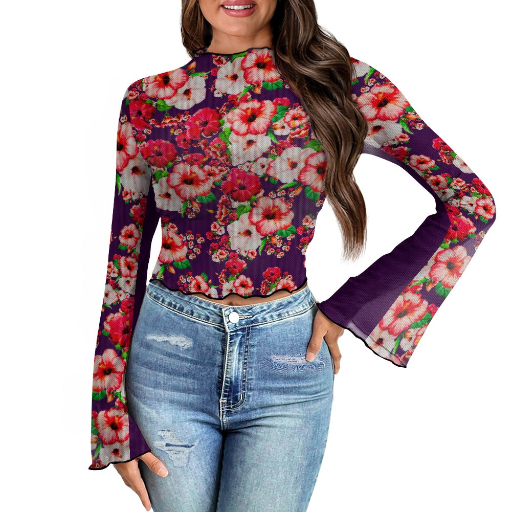 TRP Floral Prints (03): Hibiscus Flowers (01-01) "Argaman Vines" | Bell Sleeve Blouse