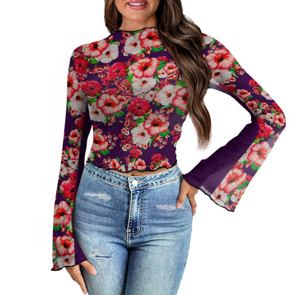 TRP Floral Prints (03): Hibiscus Flowers (01-01) "Argaman Vines" | Bell Sleeve Blouse