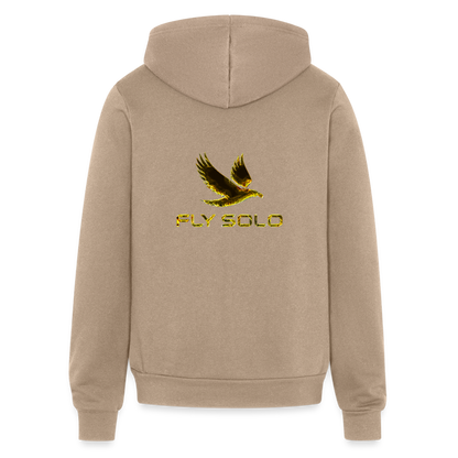 Outspoken Designs 03-01 "Fly Solo" Designer Bella + Canvas Unisex Full Zip Hoodie - tan