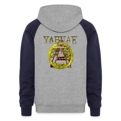 A-Team 01-01 Designer Jerzees Colorblock Raglan Unisex Pullover Hoodie (4 colors) - heather gray/navy