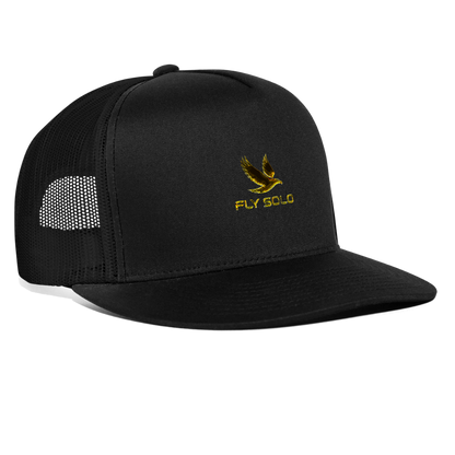 Outspoken Designs 03-01 "Fly Solo" Designer Yupoong Trucker Hat - black/black
