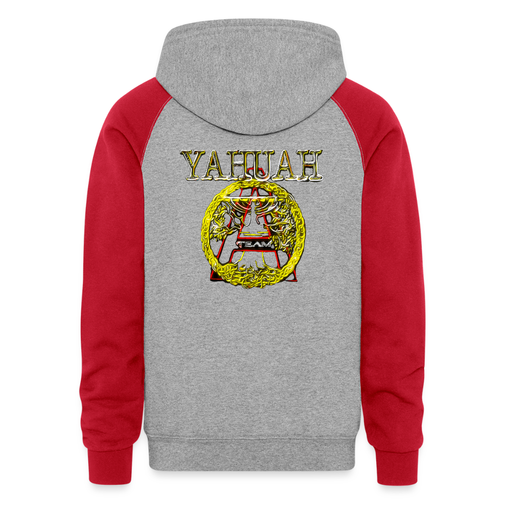 A-Team 01-01 Designer Jerzees Colorblock Raglan Unisex Pullover Hoodie (4 colors) - heather grey/red