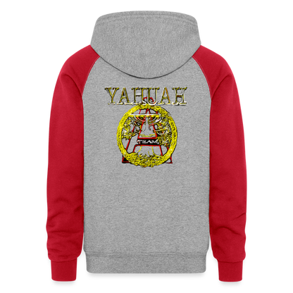 A-Team 01-01 Designer Jerzees Colorblock Raglan Unisex Pullover Hoodie (4 colors) - heather grey/red