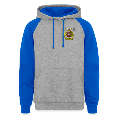 A-Team 01-01 Designer Jerzees Colorblock Raglan Unisex Pullover Hoodie (4 colors) - heather grey/royal