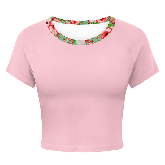 TRP Floral Prints (03): Hibiscus Flowers (01-02) "Deshe Abundance" | Fitted Crop Top | PalePink