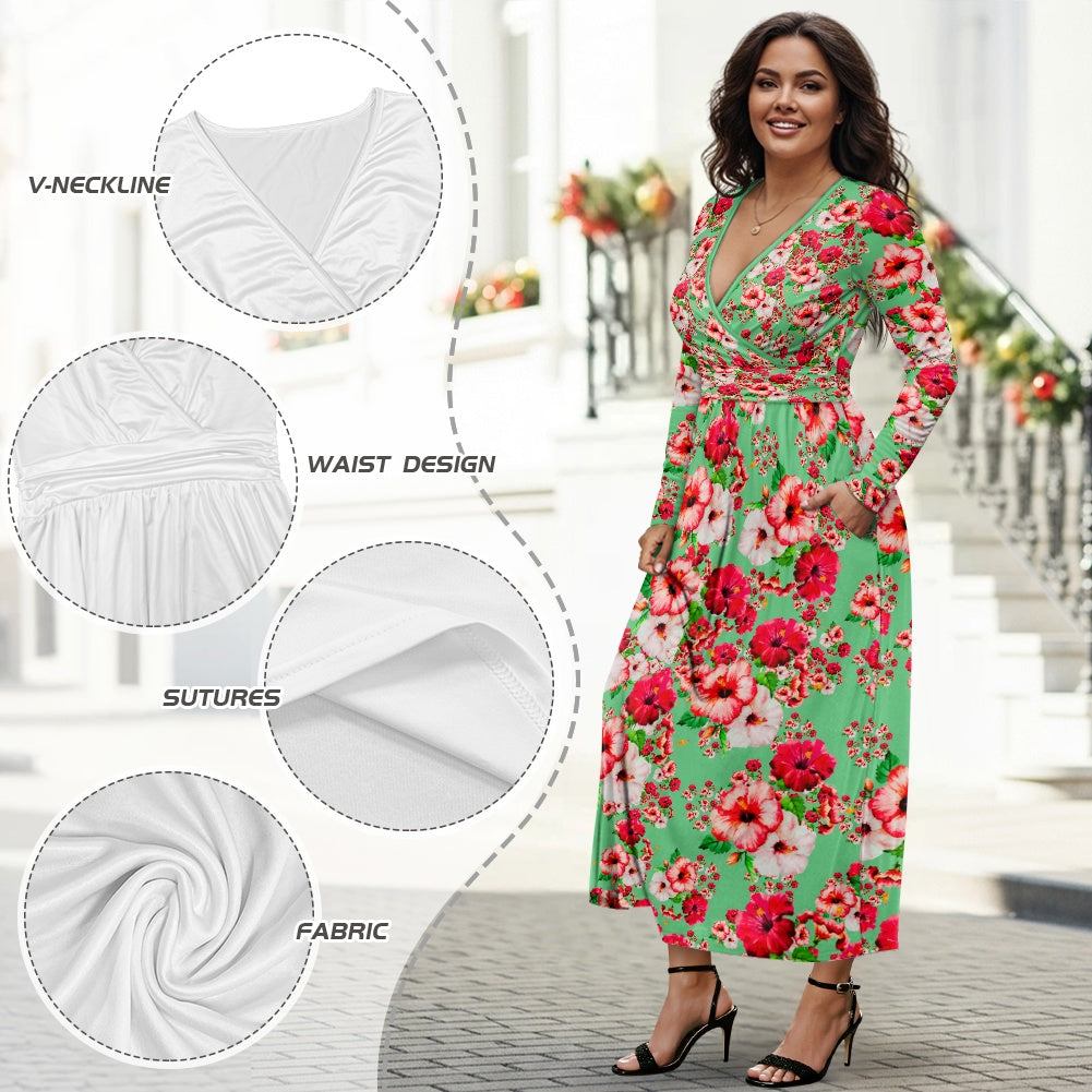 TRP Floral Prints (03): Hibiscus Flowers (01-02) "Deshe Abundance" | Long Sleeve Maxi Dress