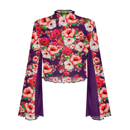 TRP Floral Prints (03): Hibiscus Flowers (01-01) "Argaman Vines" | Bell Sleeve Blouse