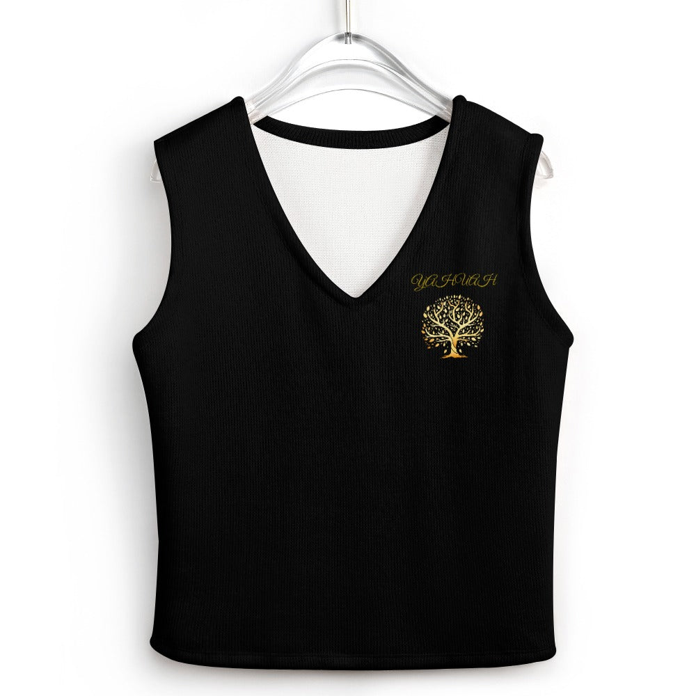Yahuah: Tree of Life (01-01) | Knit Crop Top | Black Gold Faith Vest