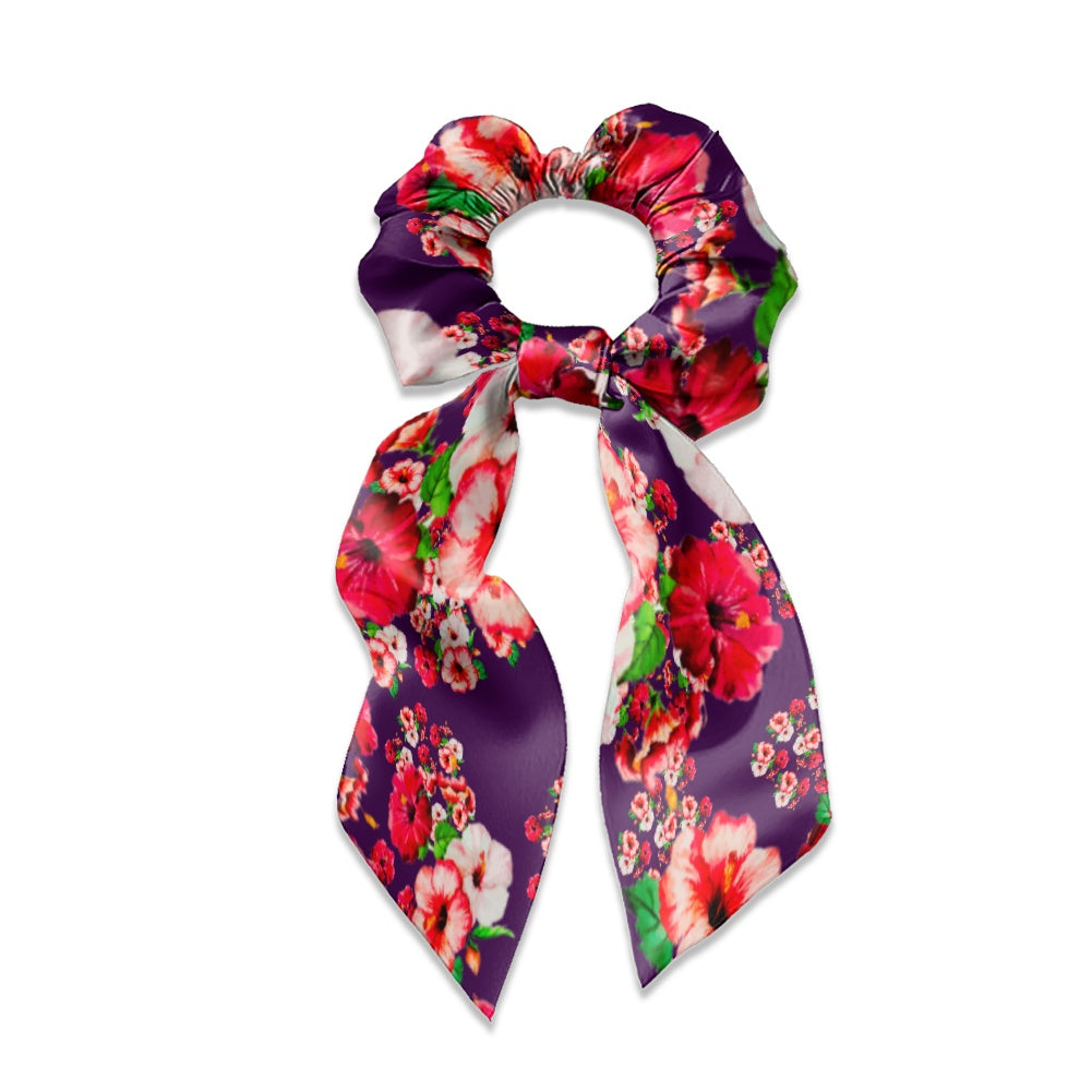 TRP Floral Prints (03): Hibiscus Flowers (01-01) "Argaman Vines" | Satin Scarf Scrunchie