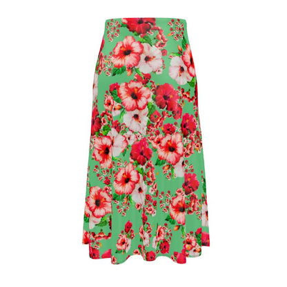 TRP Floral Prints (03): Hibiscus Flowers (01-02) "Deshe Abundance" | A-line Pleated Midi Skirt
