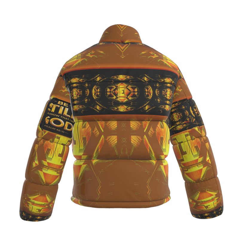 Hebrew World 01-03 Sacred Stillness Psalm 46:10 Men's Stand Collar Puffer Jacket