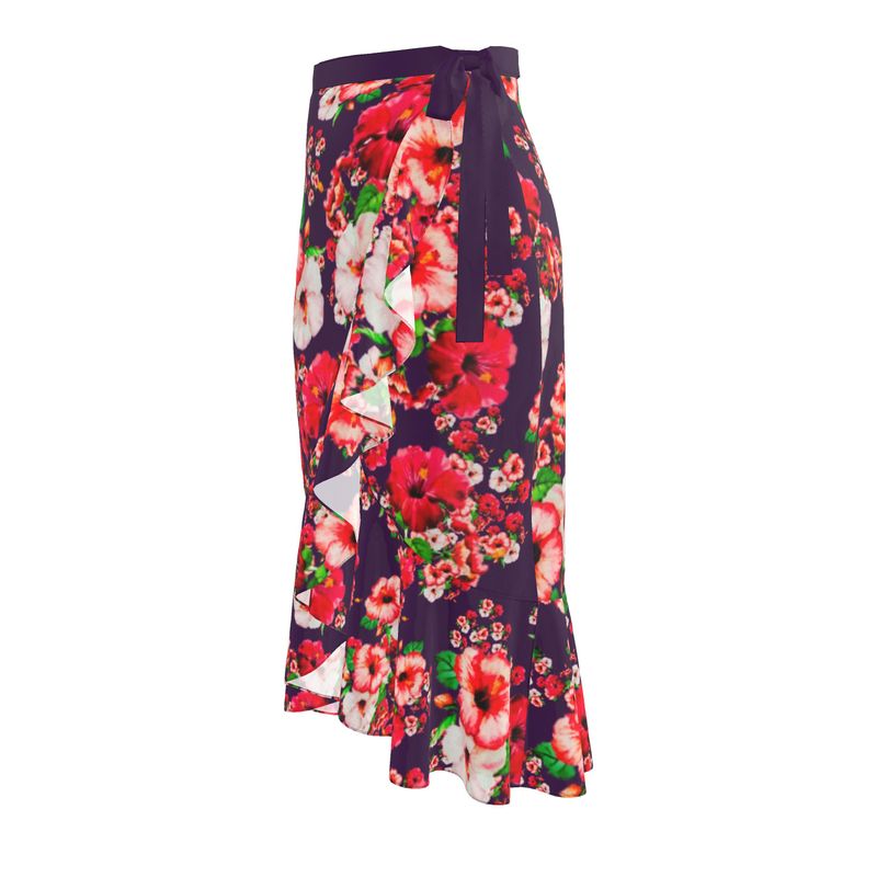 TRP Floral Prints (03): Hibiscus Flowers (01-01) "Argaman Vines" | Ruffle Wrap Midi Skirt