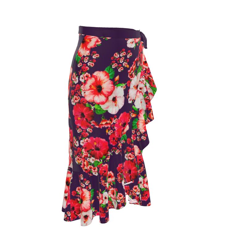 TRP Floral Prints (03): Hibiscus Flowers (01-01) "Argaman Vines" | Ruffle Wrap Midi Skirt