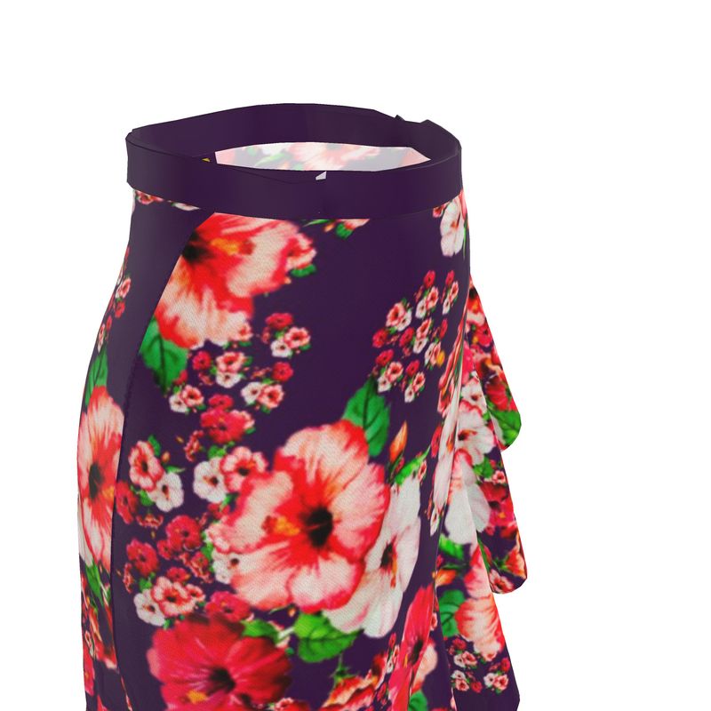 TRP Floral Prints (03): Hibiscus Flowers (01-01) "Argaman Vines" | Ruffle Wrap Midi Skirt