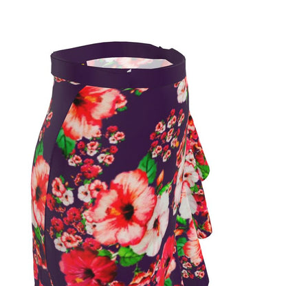 TRP Floral Prints (03): Hibiscus Flowers (01-01) "Argaman Vines" | Ruffle Wrap Midi Skirt
