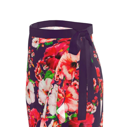 TRP Floral Prints (03): Hibiscus Flowers (01-01) "Argaman Vines" | Ruffle Wrap Midi Skirt